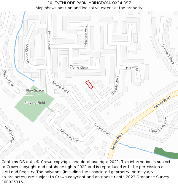 10, EVENLODE PARK, ABINGDON, OX14 3SZ: Location map and indicative extent of plot