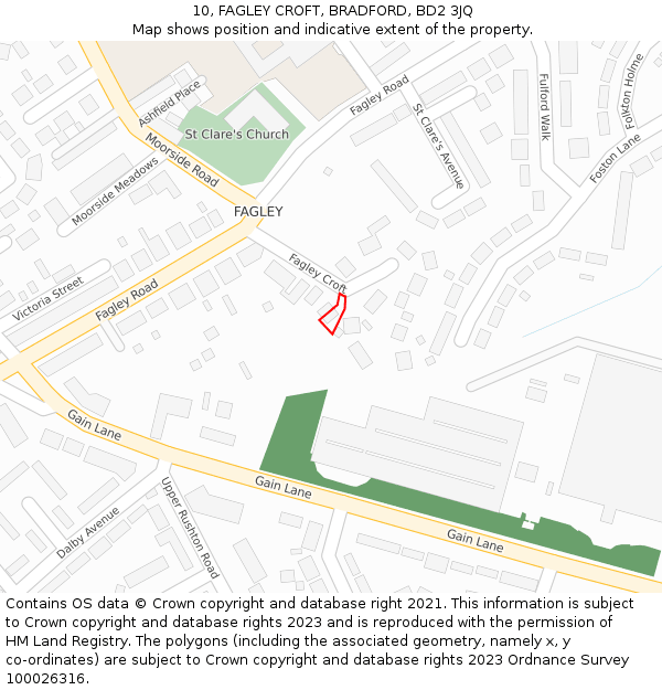 10, FAGLEY CROFT, BRADFORD, BD2 3JQ: Location map and indicative extent of plot