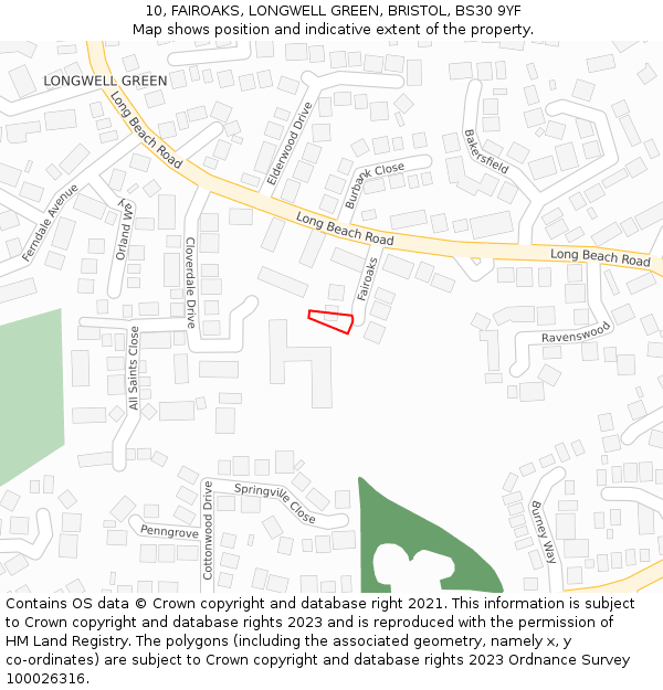 10, FAIROAKS, LONGWELL GREEN, BRISTOL, BS30 9YF: Location map and indicative extent of plot