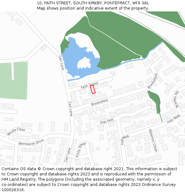 10, FAITH STREET, SOUTH KIRKBY, PONTEFRACT, WF9 3AL: Location map and indicative extent of plot