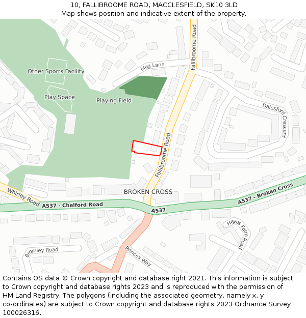 10, FALLIBROOME ROAD, MACCLESFIELD, SK10 3LD: Location map and indicative extent of plot