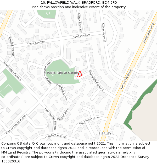 10, FALLOWFIELD WALK, BRADFORD, BD4 6FD: Location map and indicative extent of plot