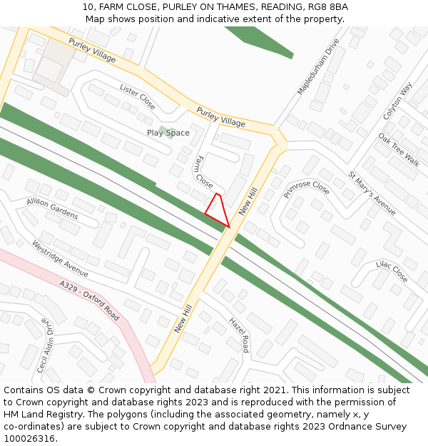 10, FARM CLOSE, PURLEY ON THAMES, READING, RG8 8BA: Location map and indicative extent of plot