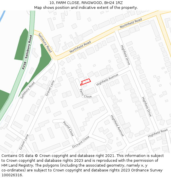 10, FARM CLOSE, RINGWOOD, BH24 1RZ: Location map and indicative extent of plot