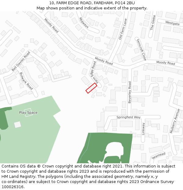 10, FARM EDGE ROAD, FAREHAM, PO14 2BU: Location map and indicative extent of plot