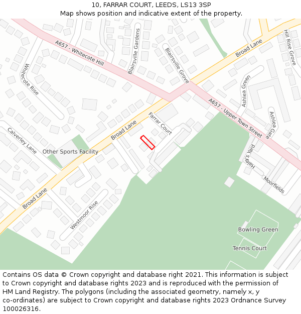 10, FARRAR COURT, LEEDS, LS13 3SP: Location map and indicative extent of plot