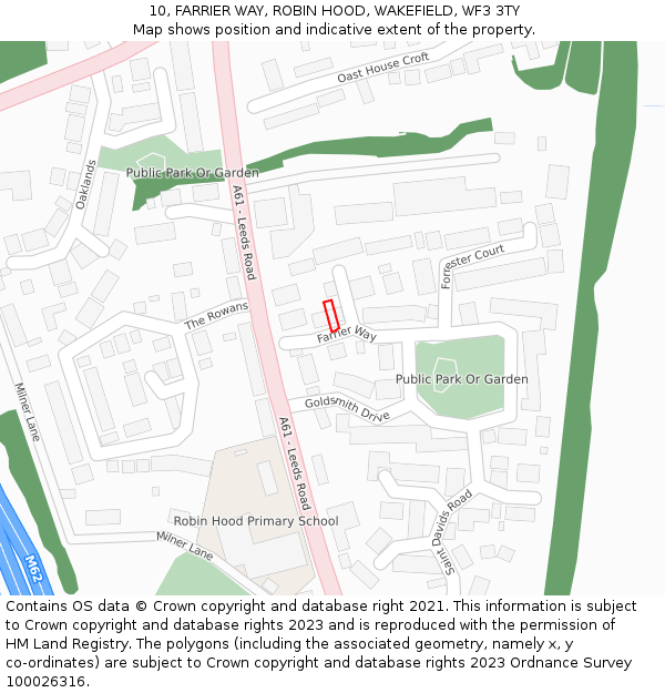 10, FARRIER WAY, ROBIN HOOD, WAKEFIELD, WF3 3TY: Location map and indicative extent of plot