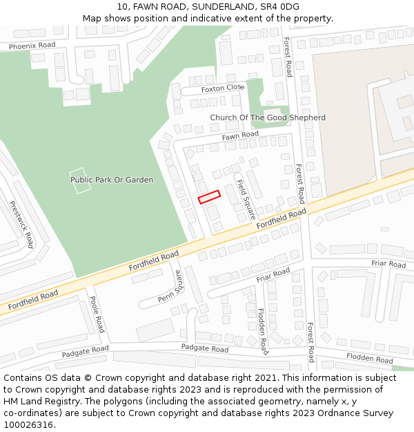 10, FAWN ROAD, SUNDERLAND, SR4 0DG: Location map and indicative extent of plot