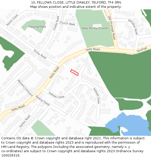 10, FELLOWS CLOSE, LITTLE DAWLEY, TELFORD, TF4 3RN: Location map and indicative extent of plot