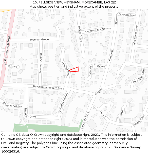 10, FELLSIDE VIEW, HEYSHAM, MORECAMBE, LA3 2JZ: Location map and indicative extent of plot