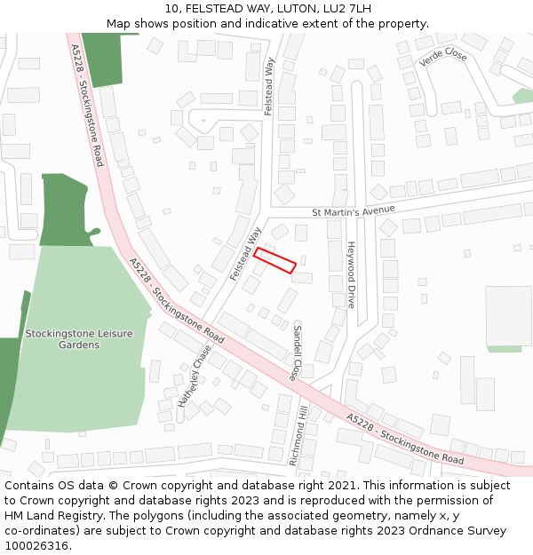 10, FELSTEAD WAY, LUTON, LU2 7LH: Location map and indicative extent of plot