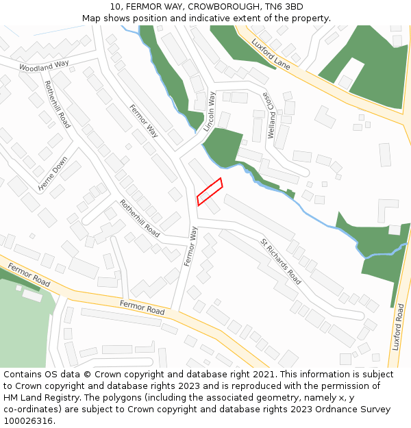 10, FERMOR WAY, CROWBOROUGH, TN6 3BD: Location map and indicative extent of plot