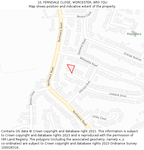 10, FERNDALE CLOSE, WORCESTER, WR3 7QU: Location map and indicative extent of plot