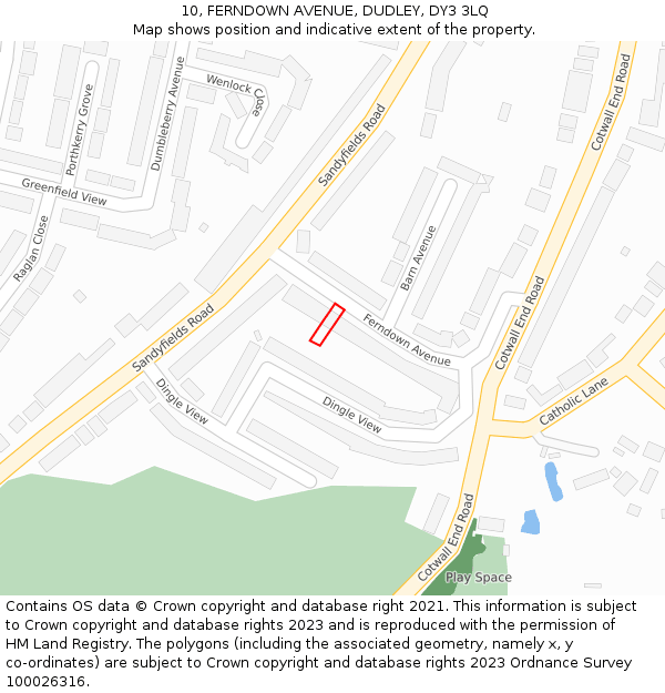 10, FERNDOWN AVENUE, DUDLEY, DY3 3LQ: Location map and indicative extent of plot