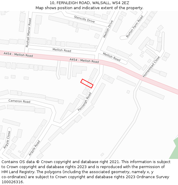 10, FERNLEIGH ROAD, WALSALL, WS4 2EZ: Location map and indicative extent of plot