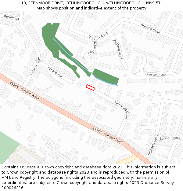 10, FERNMOOR DRIVE, IRTHLINGBOROUGH, WELLINGBOROUGH, NN9 5TL: Location map and indicative extent of plot