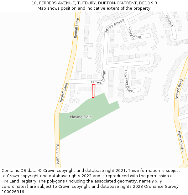 10, FERRERS AVENUE, TUTBURY, BURTON-ON-TRENT, DE13 9JR: Location map and indicative extent of plot