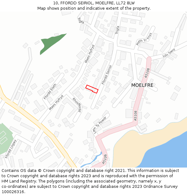 10, FFORDD SEIRIOL, MOELFRE, LL72 8LW: Location map and indicative extent of plot