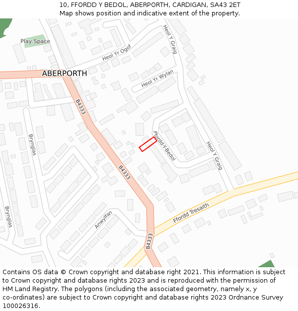 10, FFORDD Y BEDOL, ABERPORTH, CARDIGAN, SA43 2ET: Location map and indicative extent of plot