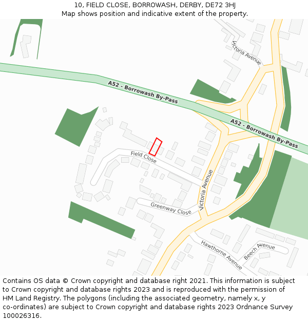 10, FIELD CLOSE, BORROWASH, DERBY, DE72 3HJ: Location map and indicative extent of plot