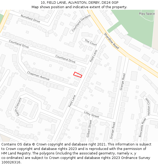 10, FIELD LANE, ALVASTON, DERBY, DE24 0GP: Location map and indicative extent of plot