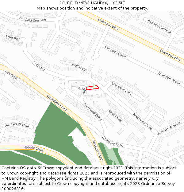 10, FIELD VIEW, HALIFAX, HX3 5LT: Location map and indicative extent of plot