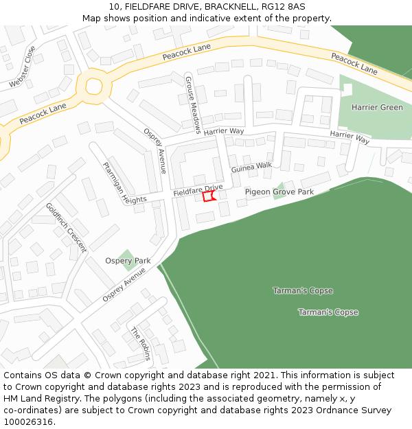 10, FIELDFARE DRIVE, BRACKNELL, RG12 8AS: Location map and indicative extent of plot