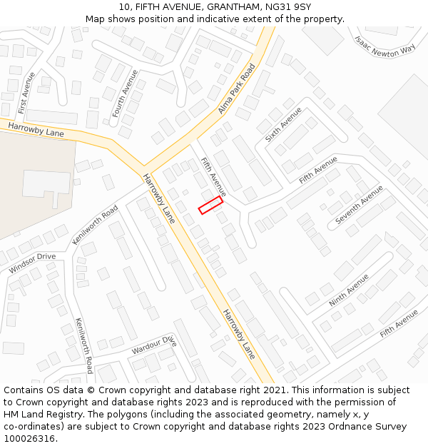 10, FIFTH AVENUE, GRANTHAM, NG31 9SY: Location map and indicative extent of plot