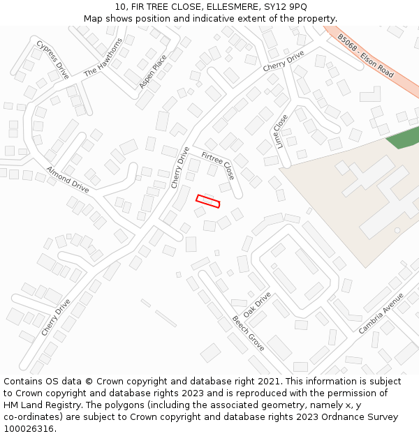10, FIR TREE CLOSE, ELLESMERE, SY12 9PQ: Location map and indicative extent of plot