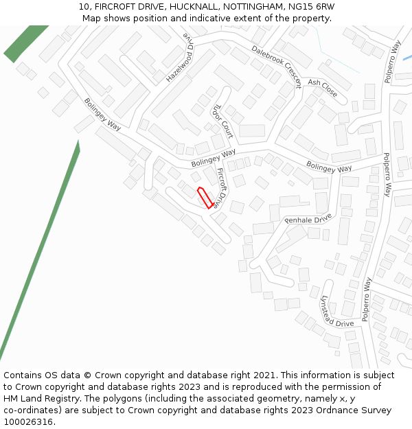 10, FIRCROFT DRIVE, HUCKNALL, NOTTINGHAM, NG15 6RW: Location map and indicative extent of plot