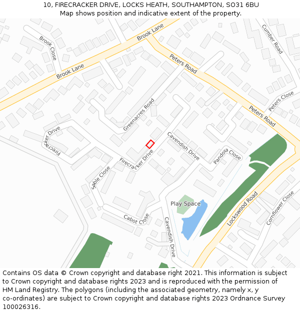 10, FIRECRACKER DRIVE, LOCKS HEATH, SOUTHAMPTON, SO31 6BU: Location map and indicative extent of plot