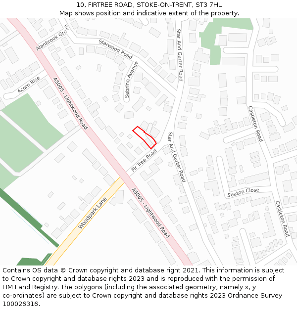 10, FIRTREE ROAD, STOKE-ON-TRENT, ST3 7HL: Location map and indicative extent of plot