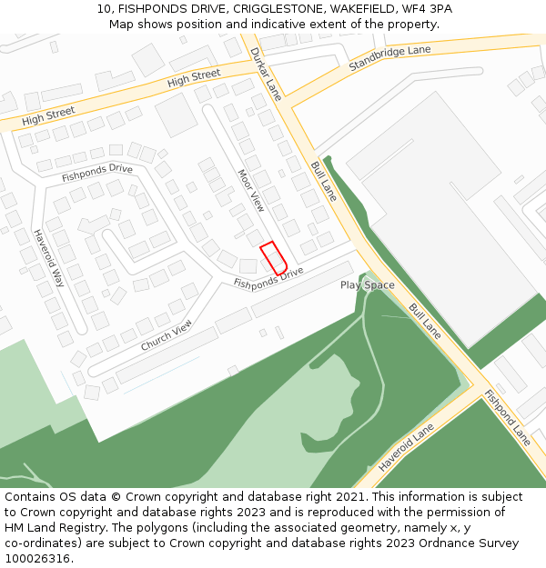10, FISHPONDS DRIVE, CRIGGLESTONE, WAKEFIELD, WF4 3PA: Location map and indicative extent of plot