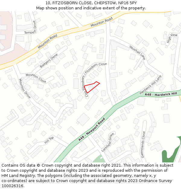 10, FITZOSBORN CLOSE, CHEPSTOW, NP16 5PY: Location map and indicative extent of plot