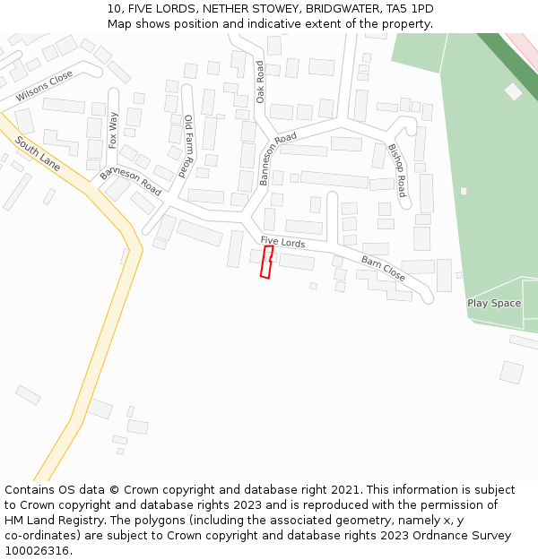 10, FIVE LORDS, NETHER STOWEY, BRIDGWATER, TA5 1PD: Location map and indicative extent of plot