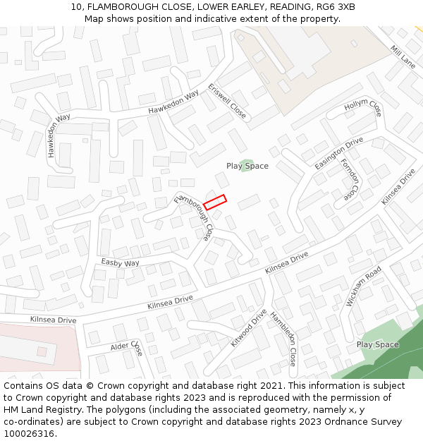 10, FLAMBOROUGH CLOSE, LOWER EARLEY, READING, RG6 3XB: Location map and indicative extent of plot