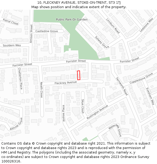 10, FLECKNEY AVENUE, STOKE-ON-TRENT, ST3 1TJ: Location map and indicative extent of plot