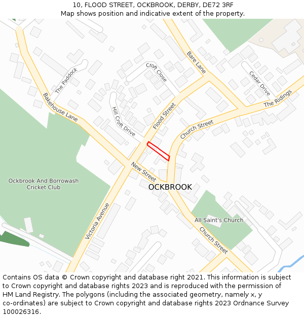 10, FLOOD STREET, OCKBROOK, DERBY, DE72 3RF: Location map and indicative extent of plot