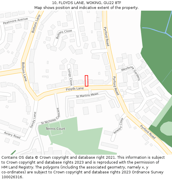 10, FLOYDS LANE, WOKING, GU22 8TF: Location map and indicative extent of plot