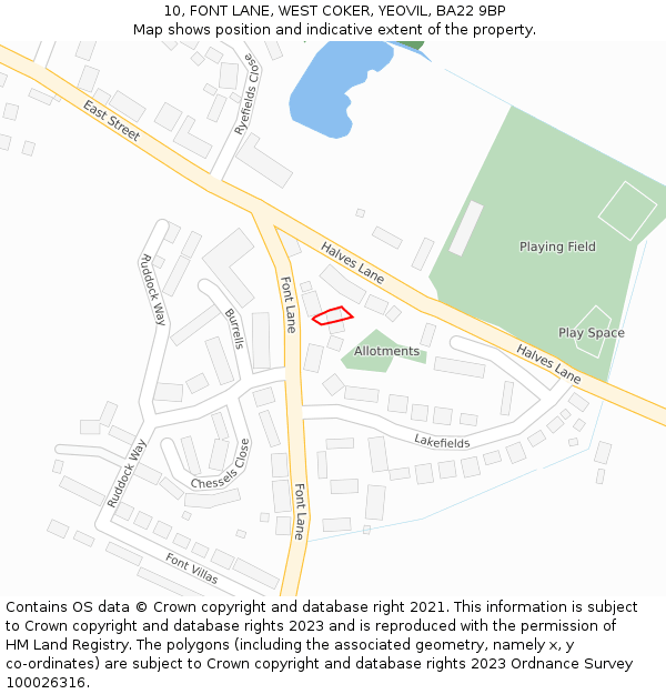 10, FONT LANE, WEST COKER, YEOVIL, BA22 9BP: Location map and indicative extent of plot