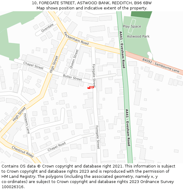 10, FOREGATE STREET, ASTWOOD BANK, REDDITCH, B96 6BW: Location map and indicative extent of plot