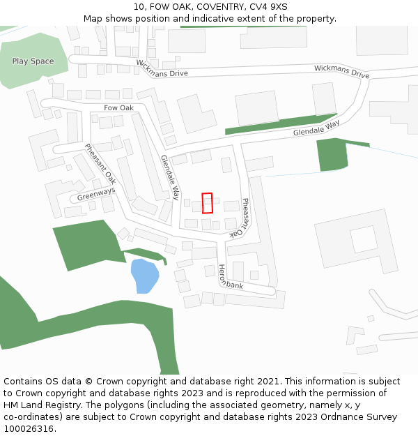 10, FOW OAK, COVENTRY, CV4 9XS: Location map and indicative extent of plot