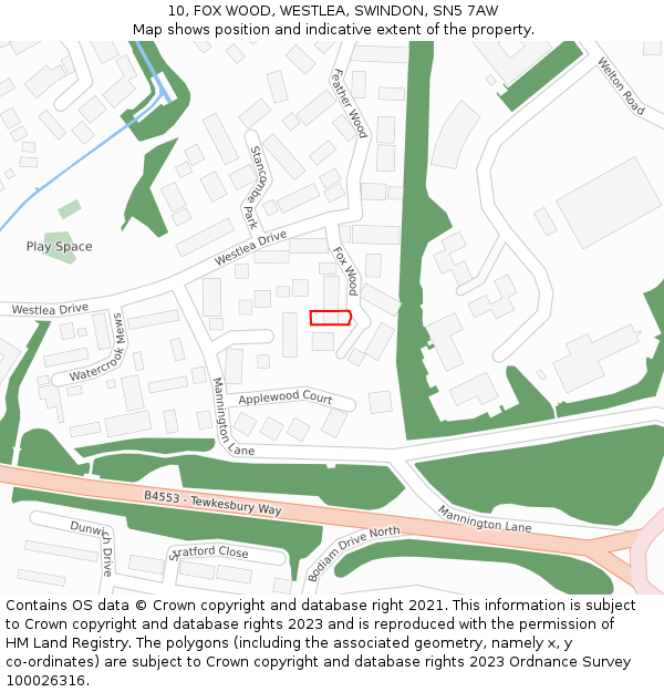 10, FOX WOOD, WESTLEA, SWINDON, SN5 7AW: Location map and indicative extent of plot