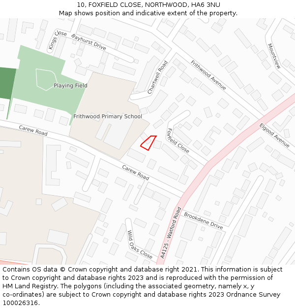 10, FOXFIELD CLOSE, NORTHWOOD, HA6 3NU: Location map and indicative extent of plot