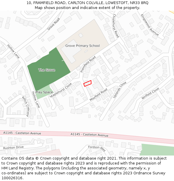 10, FRAMFIELD ROAD, CARLTON COLVILLE, LOWESTOFT, NR33 8RQ: Location map and indicative extent of plot