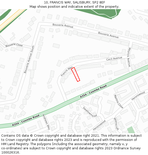10, FRANCIS WAY, SALISBURY, SP2 8EF: Location map and indicative extent of plot