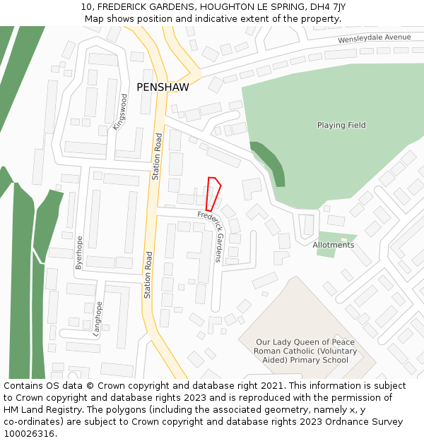 10, FREDERICK GARDENS, HOUGHTON LE SPRING, DH4 7JY: Location map and indicative extent of plot