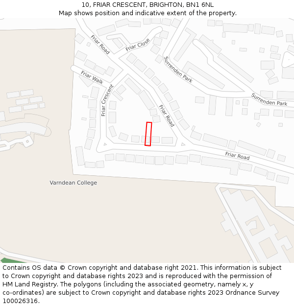 10, FRIAR CRESCENT, BRIGHTON, BN1 6NL: Location map and indicative extent of plot