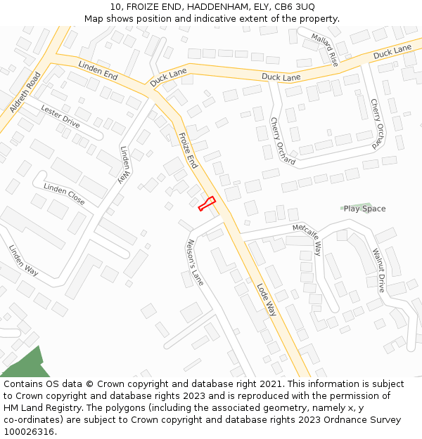 10, FROIZE END, HADDENHAM, ELY, CB6 3UQ: Location map and indicative extent of plot