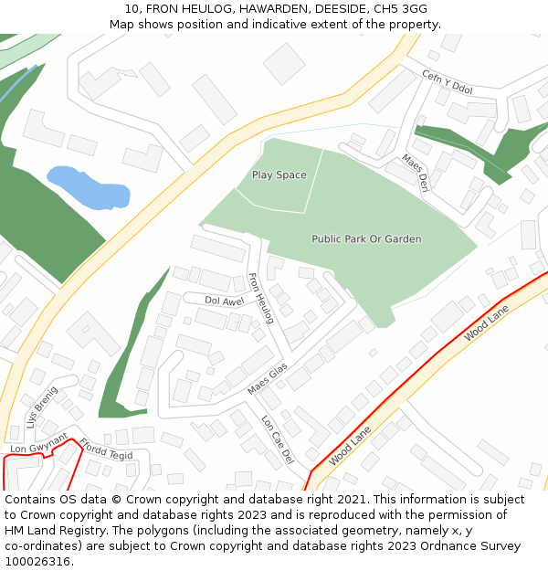 10, FRON HEULOG, HAWARDEN, DEESIDE, CH5 3GG: Location map and indicative extent of plot